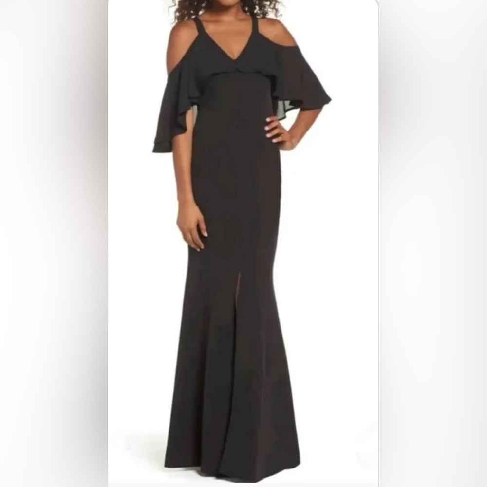 Mermaid style front slit dress with cold shoulder